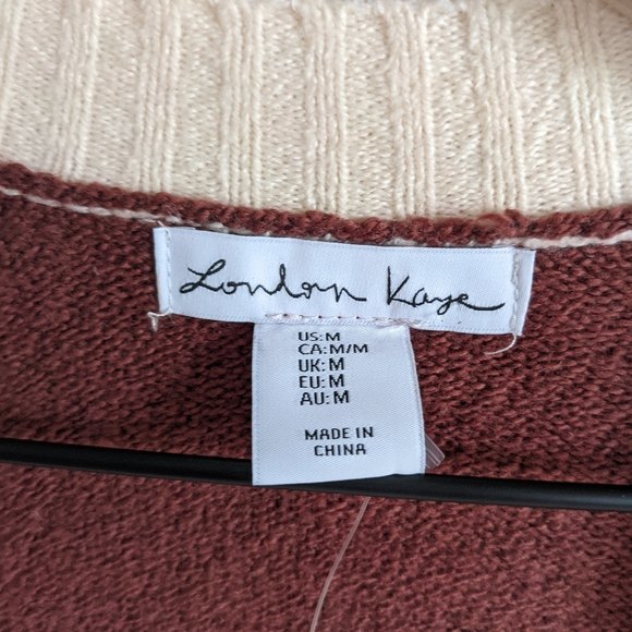 London Kage Brown Color Block Oversized Longline Open Front Cardigan - Picture 6 of 6